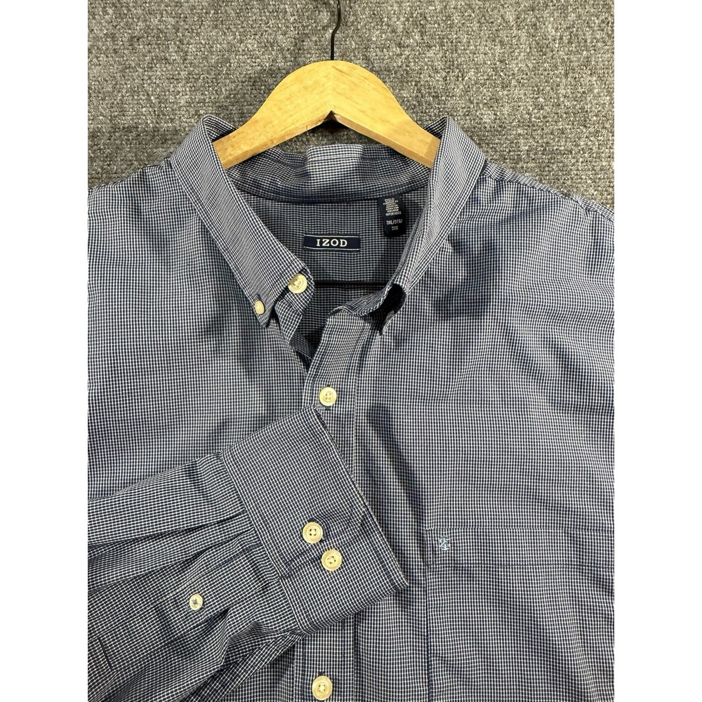 Izod Shirt Mens 3XL Blue Plaid Long Sleeve Classic Fit Button Down Dress Shirt